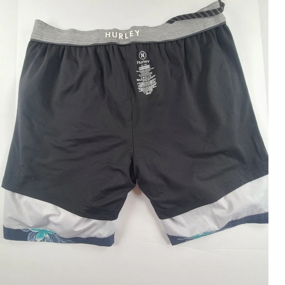 Hurley Swim Trunks Shorts Mens XXL Navy Floral Tropical W/ Liner Elastic Waist